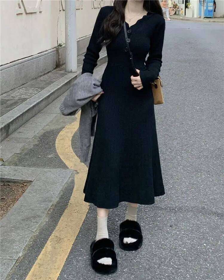 New Autumn Winter French Knitted Inner Dress Women's Slim Mid-length Skirt XJ260225