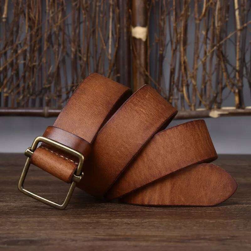 New men's non-perforated leather belt, smooth buckle, top layer of cowhide, retro simple and versatile denim belt Y260225