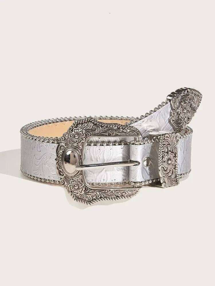 PU Leather Western Cowboy Women Cowgirl Unisex Waist Belt with Metal Engraved Buckle Y260225