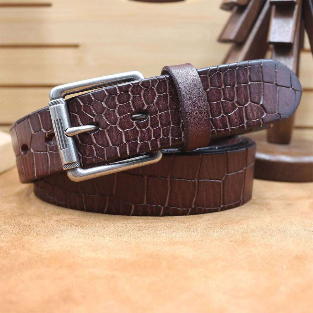 3.8CM New Style Men Italian Thickened Pure Cowhide Crocodile Pattern Genuine Leather Belt Male Retro Versatile Jeans Strap Belts Y260225