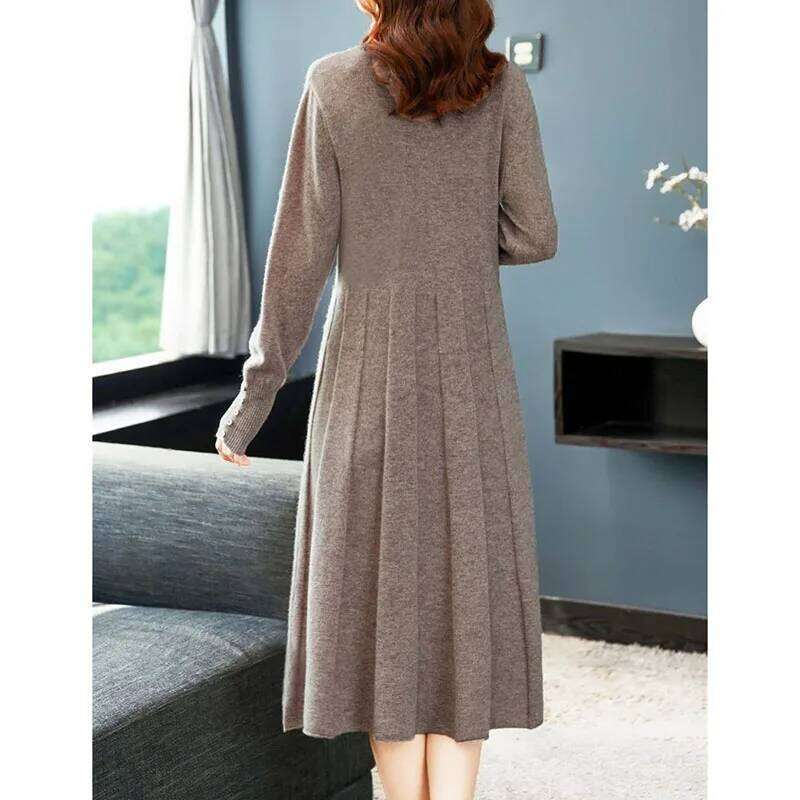 Autumn Winter Women Knitted Sweater 2025new Solid Long Pullover Loose Over Knee Elegant Ladies Knitwear Bottom Dress XJ260225