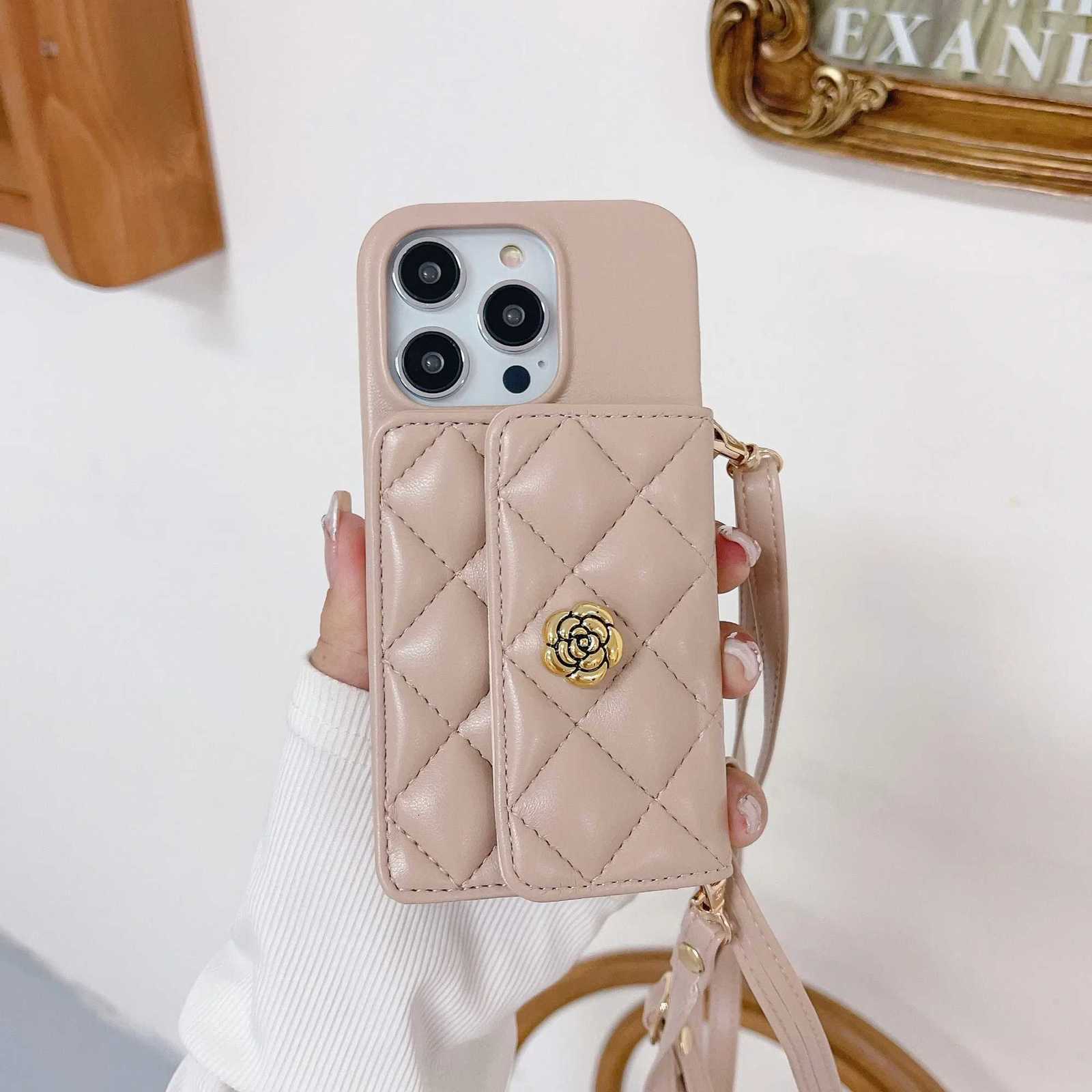 3D Floral Quilted Leather Phone Case with Wrist Strap Card Holder for iPhone 14 15 16 17 Pro Max PlusT260225