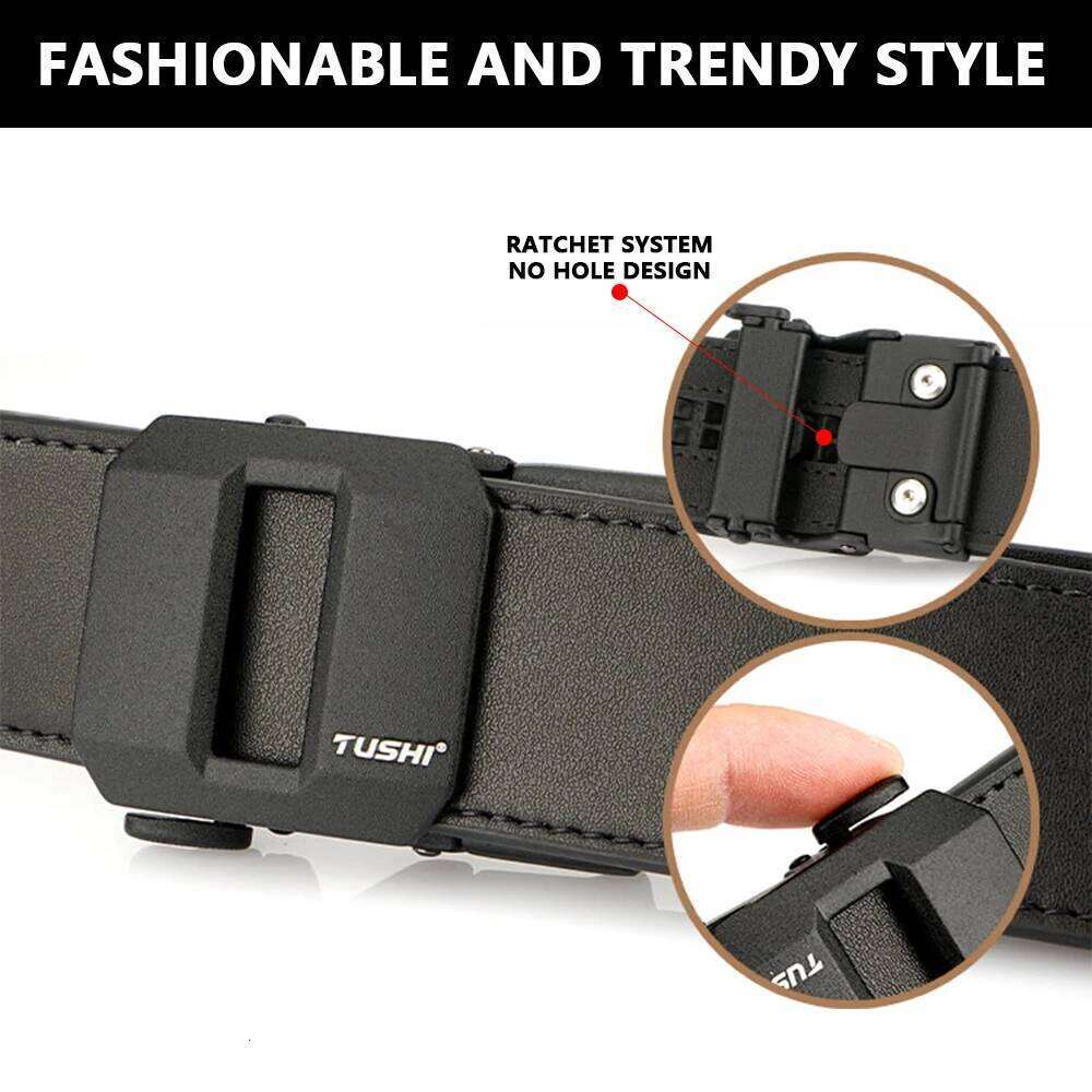 TUSHI Official men Leather Tactical Golden Alloy Buckle Natural Cowhide Jeans Belt Trouser Military Girdle IPSC Accessories Y260225