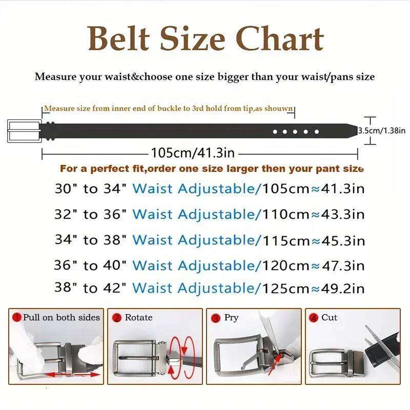 1pcs Men's Leather Reversible Belt, Rotate Black Buckle Y260225