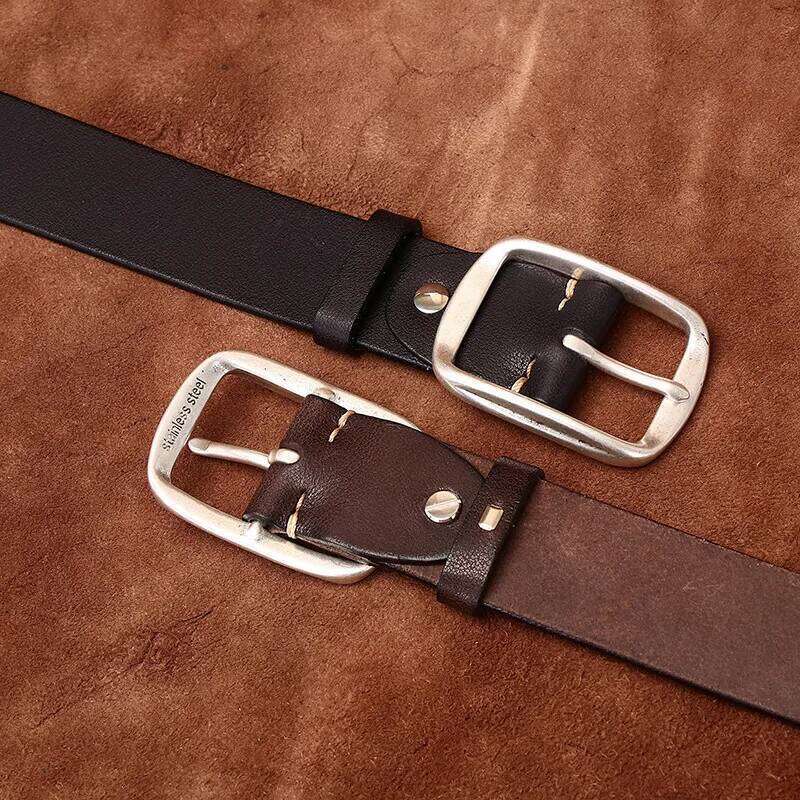3.8 CM Pure Cowhide Genuine Leather for Men's High Quality Jeans Silver Plated Steel Buckle Belts Cowboy Waistband Male Cintos Y260225