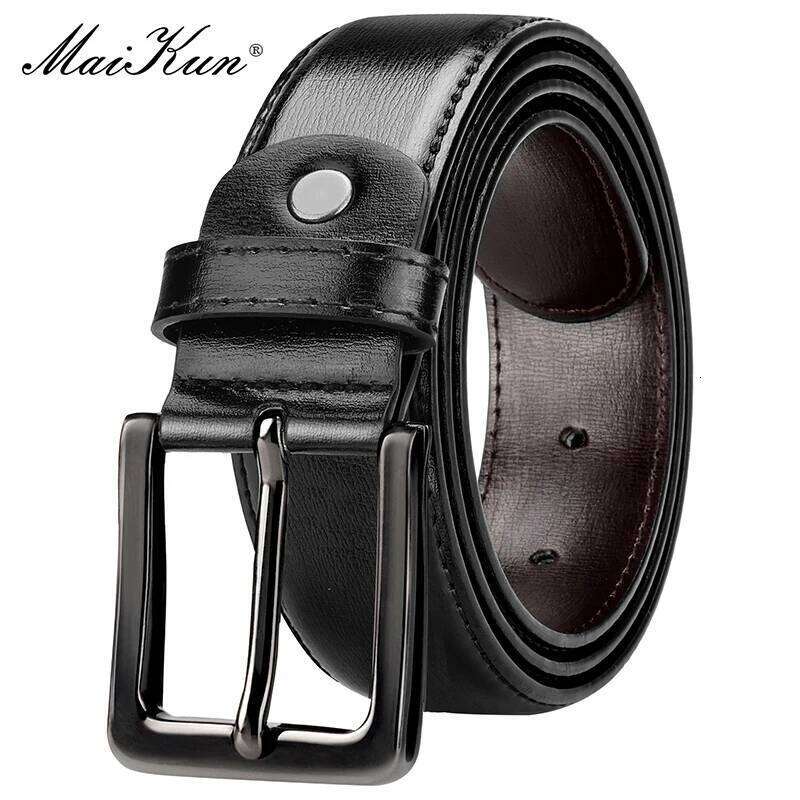 Maikun Men's For Trousers Classic Black Alloy Pin Buckle Business Second Layer Leather Belt Y260225