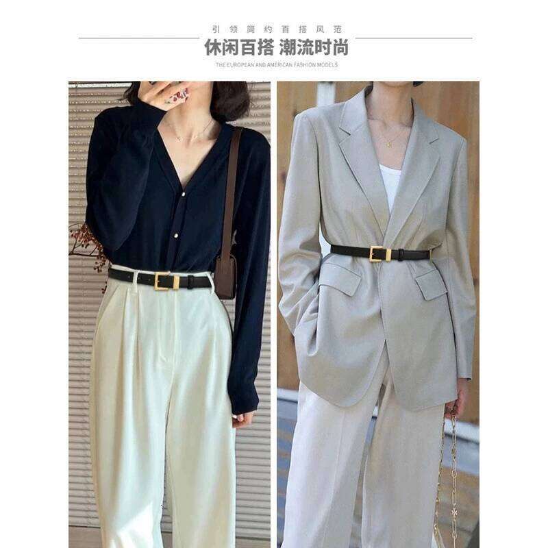 Ladies leather cowhide versatile decoration for suit waist belt; retro simple high-end black ins style denim belt. Y260225