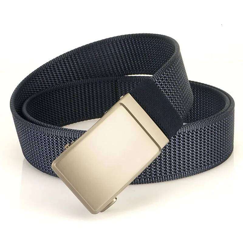 2024 Automatic Buckle Canvas Belt Men's 3.8CM Toothless Non-porous Thickened Stair Pattern Simple Nylon Belts for Women and Men Y260225