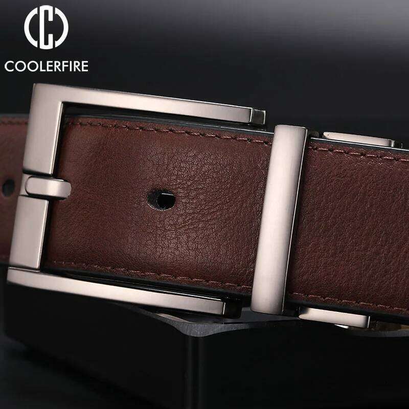 Business Dress Belts for Men Genuine Leather Reversible Buckle Brown and Black Belt HQ110 Y260225