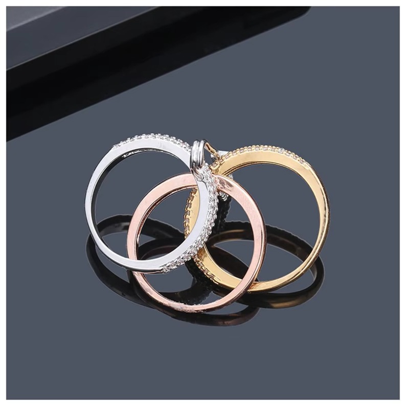 European American Three Color Separable Ring For Women Personality Micro Inlaid Zircon Pin Design Adjustable Finger Ring Fashion Jewelry