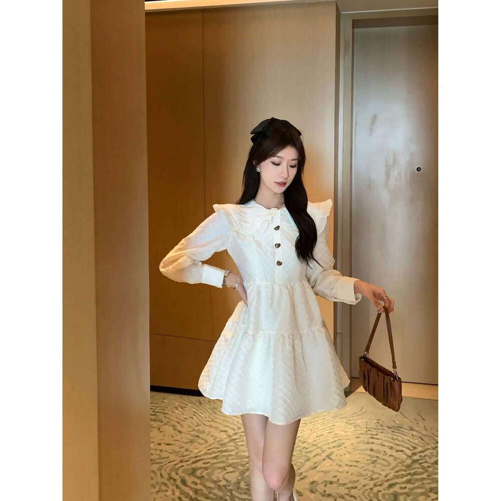 Waist Cinching Temperament Long Sleeved Dress for Children Spring Autumn French Style New Collar Design Niche and Unique XJ260225