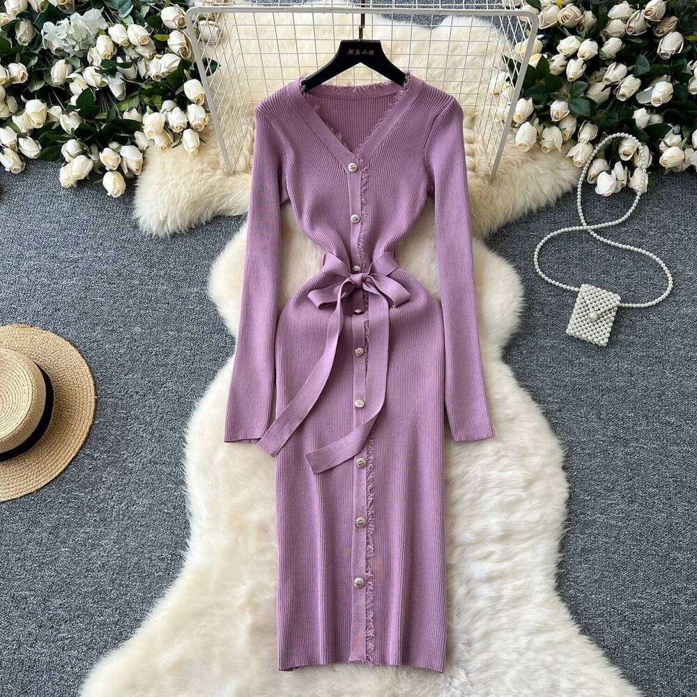 Sweater Knit Spring New In 2024 Casual Elegant Commuter Long Knitted Dress Women's Clothing XJ260225