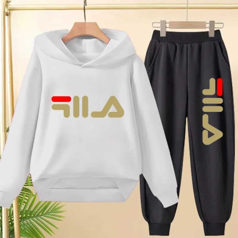 Kids Hoodie Jogger Set - Soft 2-Piece Black Tracksuit with Stylish Curved Hem & Elastic Waist for Boys GirlsT260225