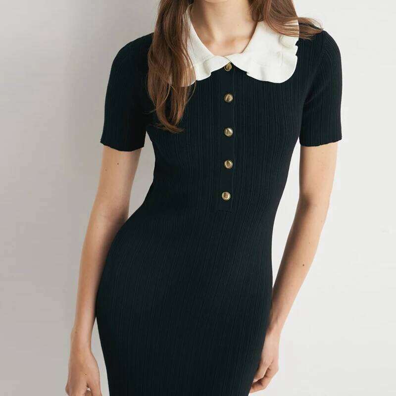 Spring Summer New Women's Short Sleeved Elegant Peter Pan Collar High Waist Holiday Dress Fashion Streetwear Long Dresses XJ260225