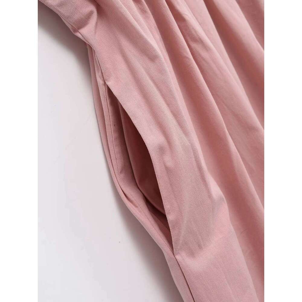 2025 Summer New Women's Clothing Round Neck Pleated Decorative Short Sleeve Slim Long Skirt Midi Dress XJ260225