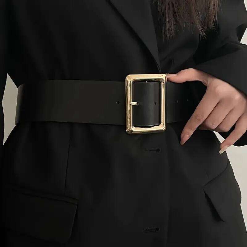 New Vintage Large Buckle Fashionable Wide Dress Decorative PU Women's Belt Y260225