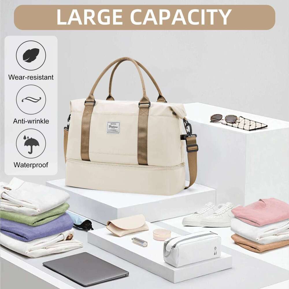 Women's Large Capacity Bag, Airplane Travebags Weekend Bag,Sports and Gym Backpack,Expandable Waterproof Travel Bag Khaki Y260225