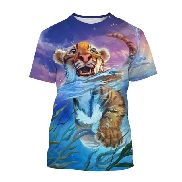 Luxury Brand Designer Clothes Clothing Animal Tiger Pattern Printed T-Shirt For Men, Hip-Hop Retro 3D Three-Dimensional Print, Breathable Mesh Short S
