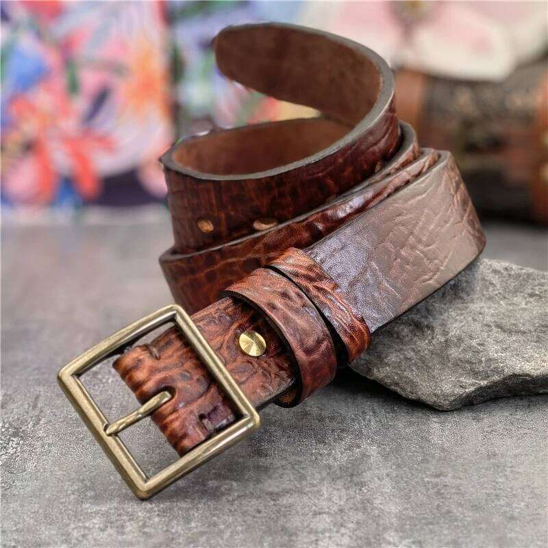 Retro Brass Buckle Top Thick Men Genuine Leather Cowboy Jeans Men's Wide Ceinture Homme Waist Belt Male MBT0609 Y260225