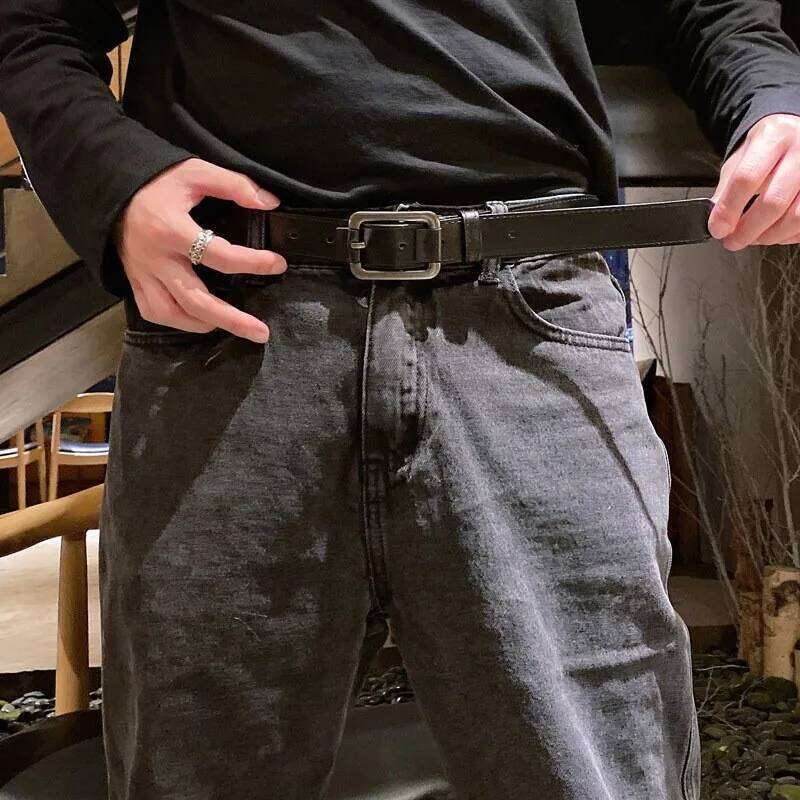 for Men Students Simple Personality Outdoor Leisure Belt The Length is 100CM Cintura Jeans Black,100cm/39. Y260225