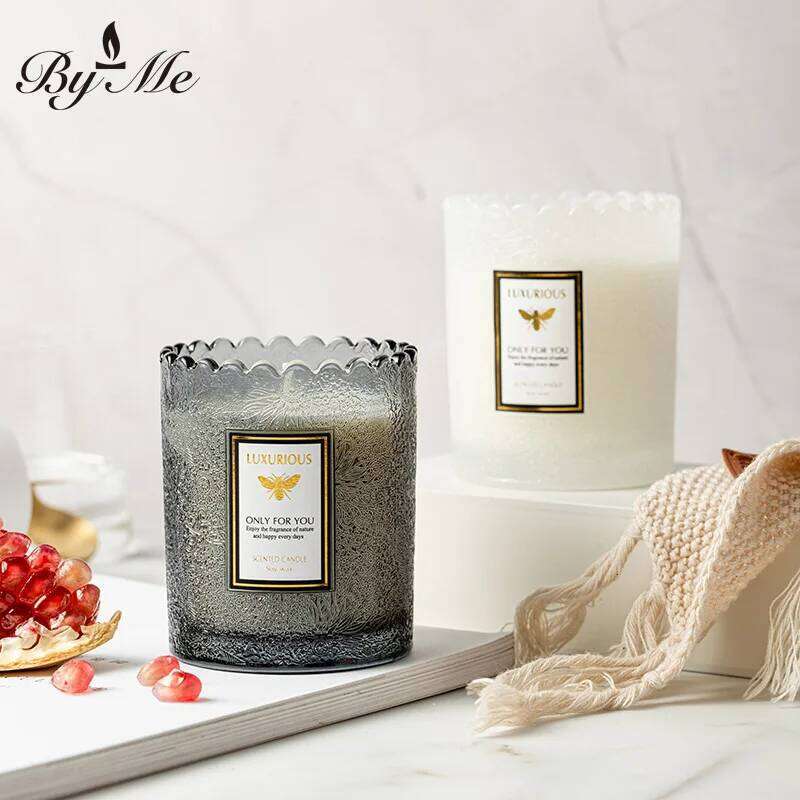 7.5x9cm High-end Lace-edge Embossed Glass Cup, Soy Wax, Bedroom Fresh And Elegant Scented Candle, Smokeless Cup Wax H260225