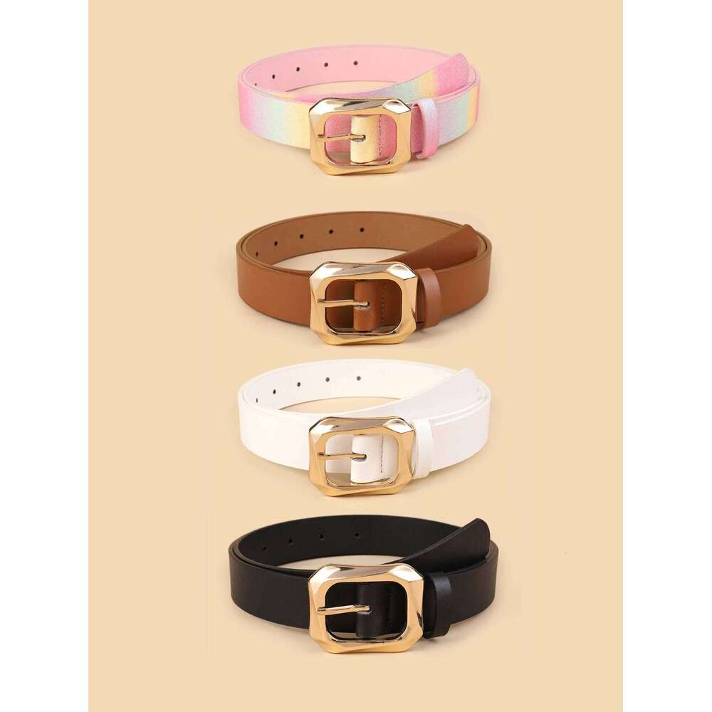 New Women's Square Buckle PU Trousers Student Fashion Korean-style All-match dress Decorative Belt Y260225