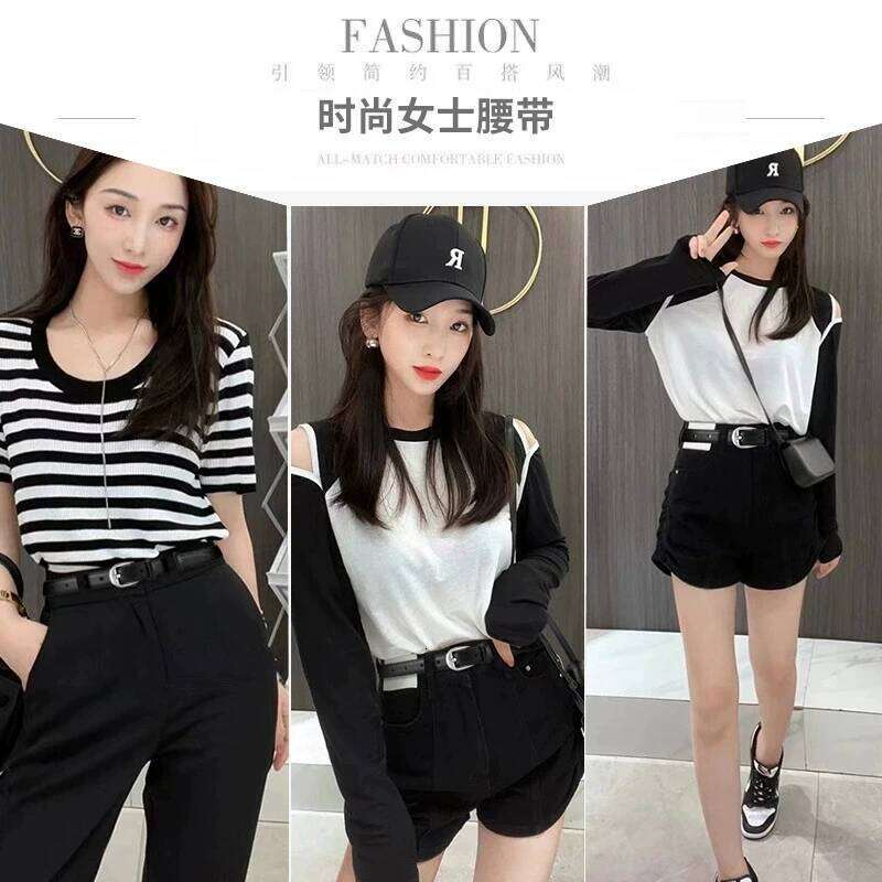 New women's leather belt with simple elegant texture; ideal for decorating skirts and trousers Y260225