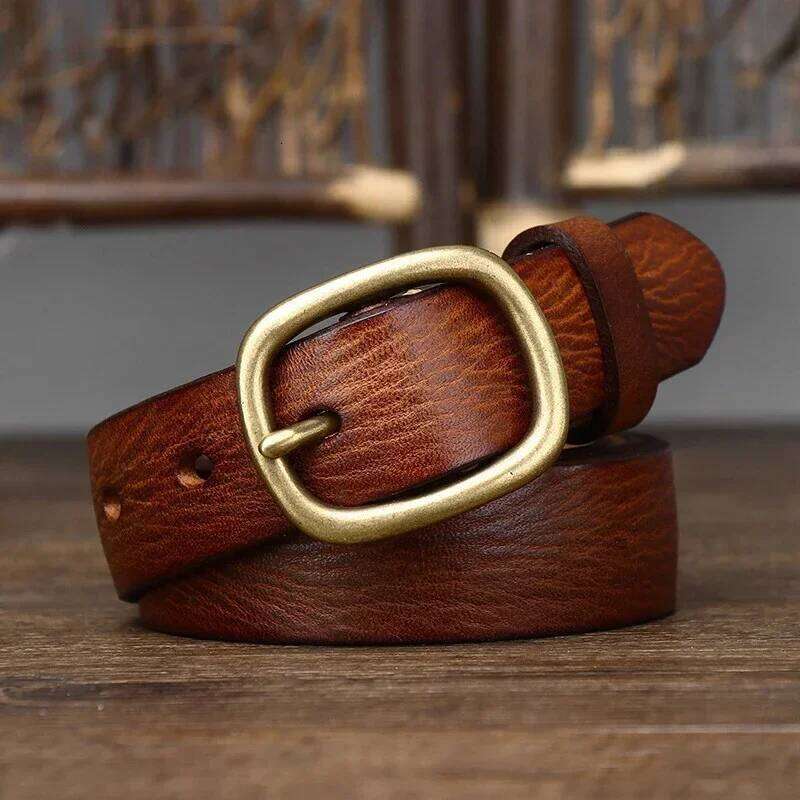 2.8CM Ladies Thick Cowhide Copper Buckle Genuine Leather Jeans Belt Women High Quality Retro Luxury Cintos Female Waistband Y260225