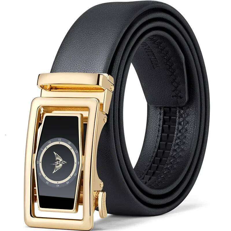 Men's leather 2024 new automatic business cowhide high-grade fashion trouser belt gift dad gold buckle Y260225