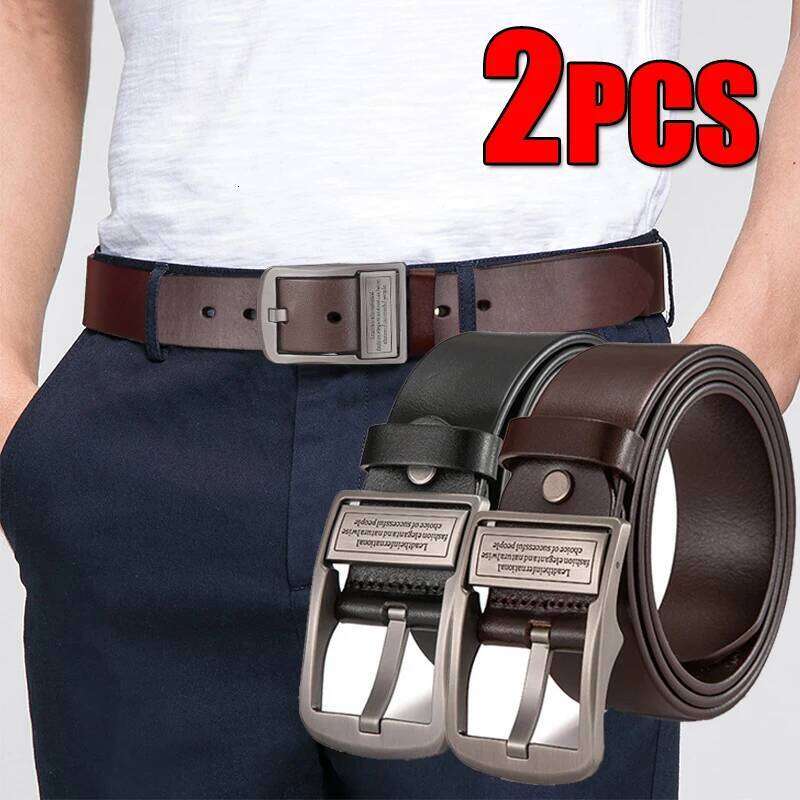 New in Luxury Leather Men's Belt Fashion Metal Alloy Pin Buckle Adult Casual Business Waist Strap for Jeans Y260225