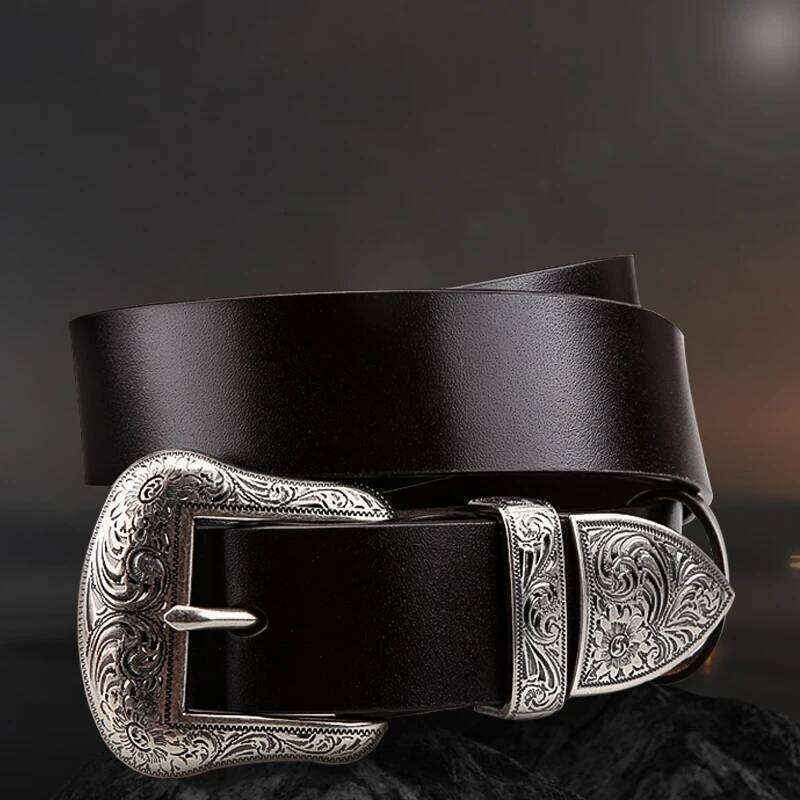 Genuine Leather Men's High Quality Tangcao Three-Piece Silver Plated Belt Buckl Full-Grain Leathere Pin Buckle Belts Y260225