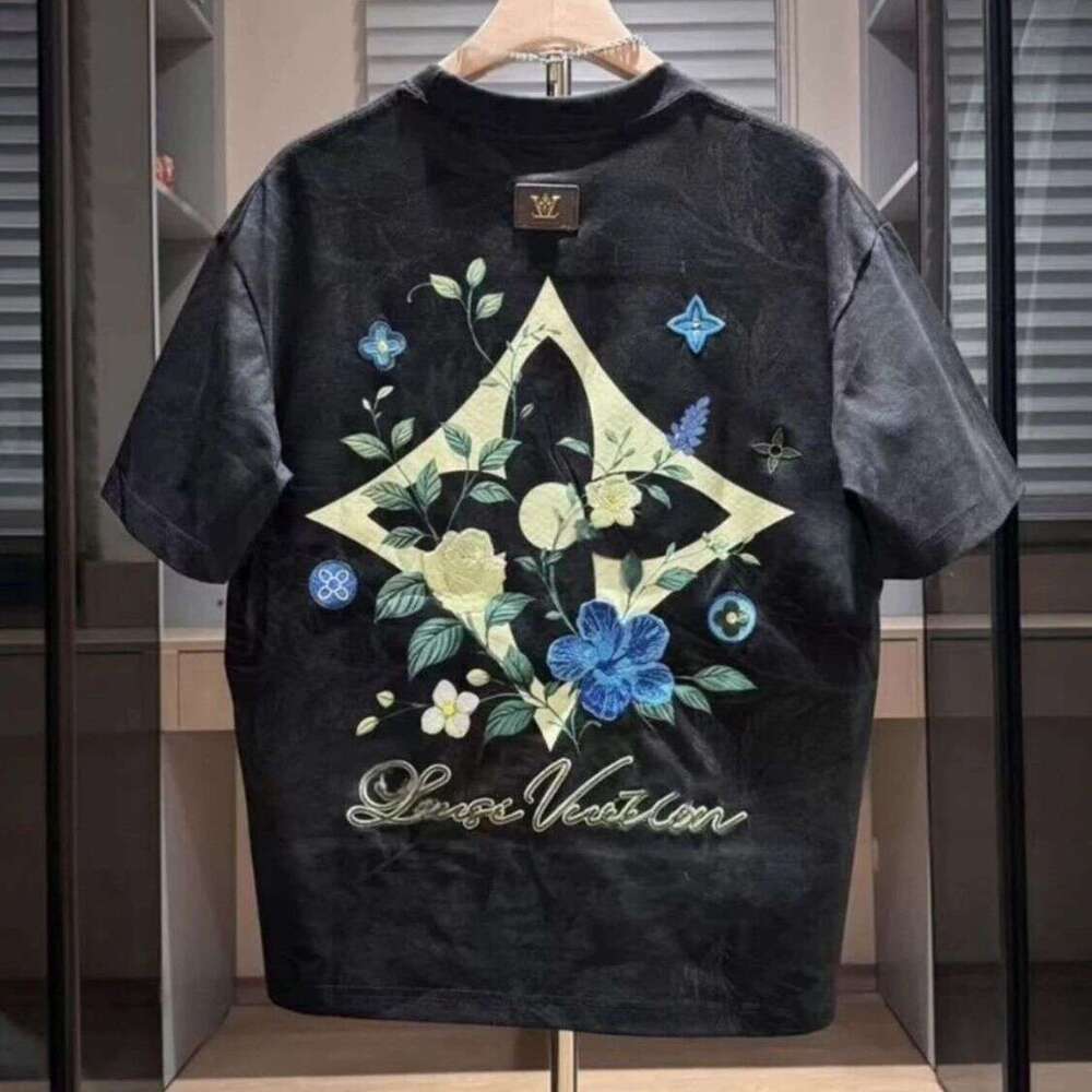 Summer Old Money Style Plant And Floral Foam Print Top, Casual Fashion Trendy Brand Men's Short-Sleeve High-End T-Shirt