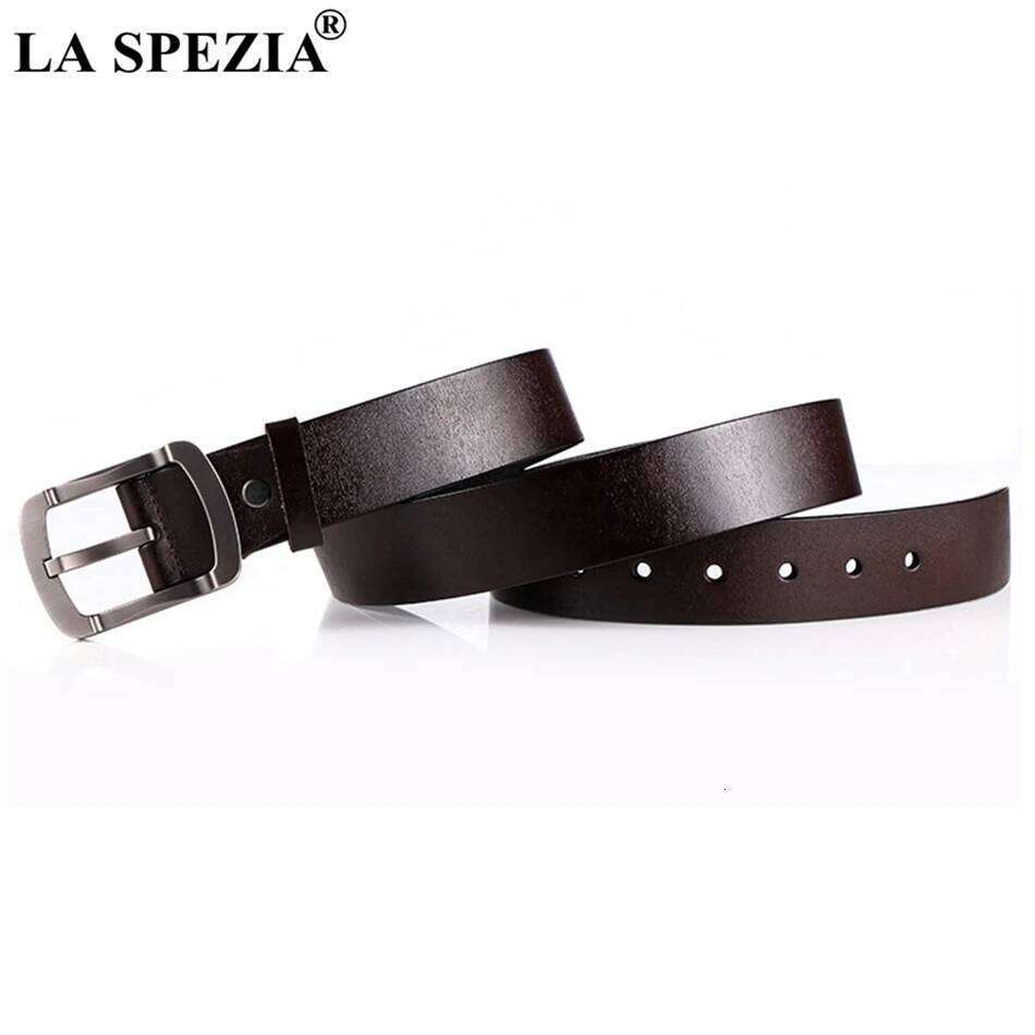 LA SPEZIA Men Genuine Cowskin Burgundy Pin Buckle Vintage Fashion Designer Brand Real Leather Male Jeans Belt Y260225