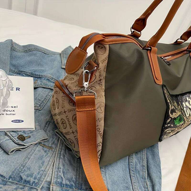 Large Capacity Travel Bag with Bear & Cat Design - Durable Oxford Fabric, Hand Washable, Ideal for Students, Fitness, Yoga Y260225