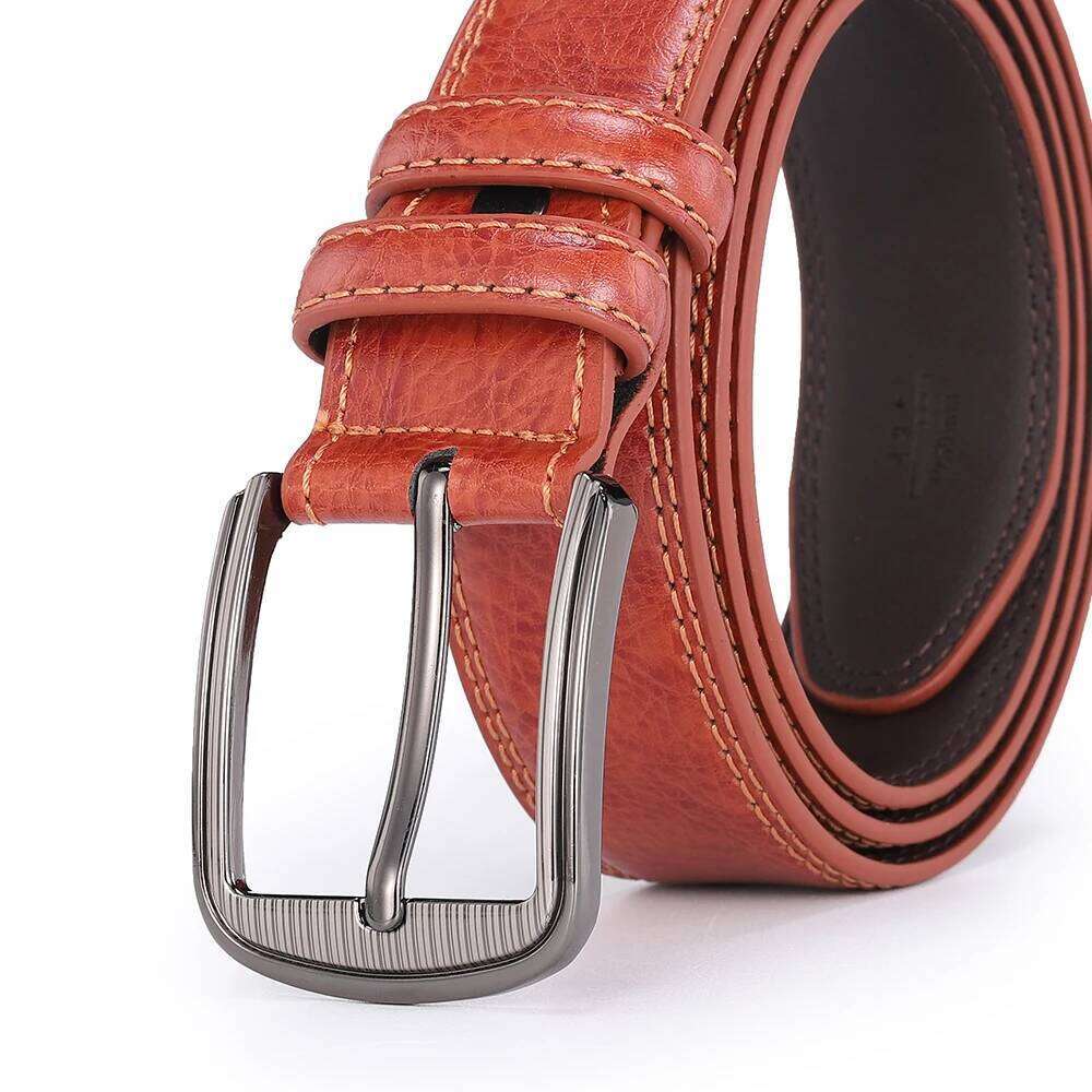 Men's cowhide pin buckle fashionable versatile pure leather pinhole belt new multi-colour red blue black brown yellow Y260225