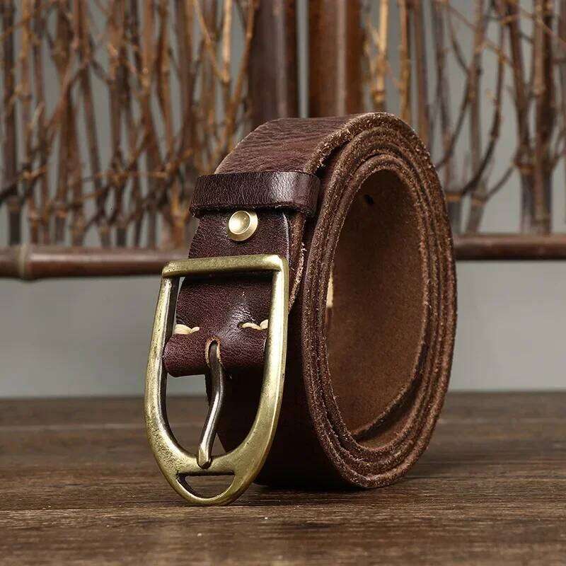 3.8CM Men High Quality Genuine Leather Belt Luxury Designer Copper Buckle Belts Pure Cowskin Vintage Strap Male Jeans for Man Y260225