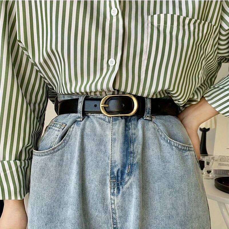 Personalized Retro Women's Golded Texture Pin Buckle Simple and Versatile PU Leather Jeans Belt Y260225