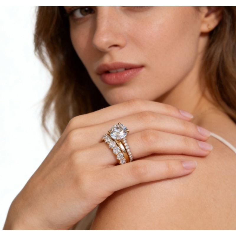 3-piece Ring Set For Women 5-prong Setting Anniversary Celebration Jewelry Elegant Statement Rings Shine Your Beauty