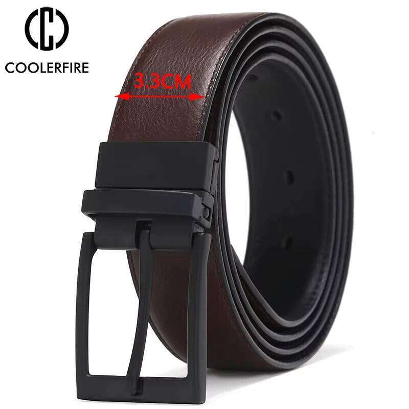 Business Dress Belts for Men Genuine Leather Belt Reversible Buckle Brown and Black Fashion Work Casual HQ111 Y260225