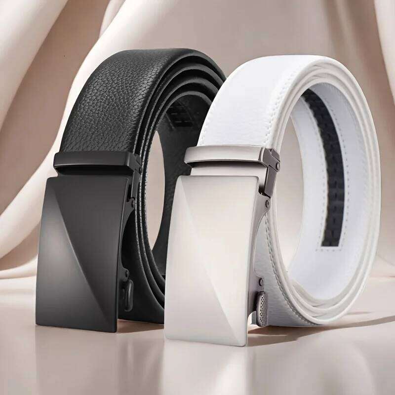 Men Leather Waist Straps Belts Weddings/Business Men's White Automatic Buckle Elegant Formal Belt Gift for Husband/Dad Y260225