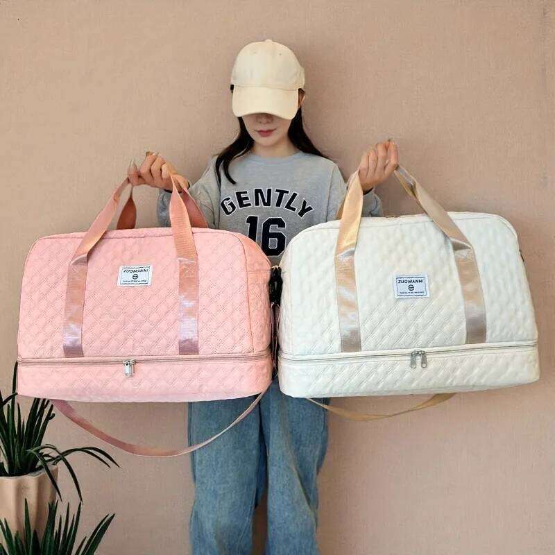 Large capacity multifunctional travel spacious Diamond pattern sports and fitness bag, portable weekender overnight bag Y260225