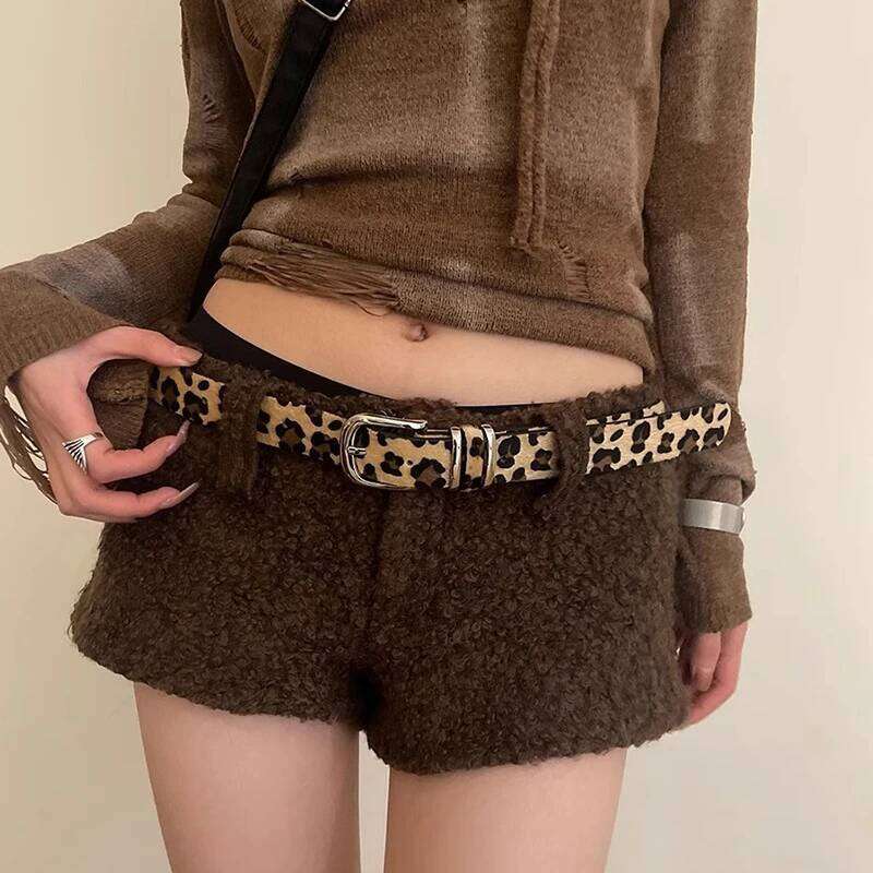 Y2K Retro Leopard Print Fashionable Women's Punk Alloy Buckle PU Leather Decorated Belt Y260225