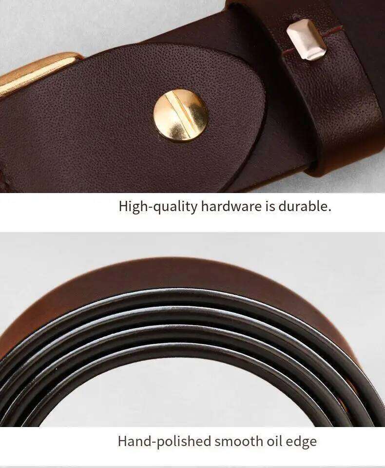Men's Male Pure Cowhide, Genuine Leather Casual Pants Belt, Stylish Designer New Fashion Retro Pin Buckle, High Quality Y260225