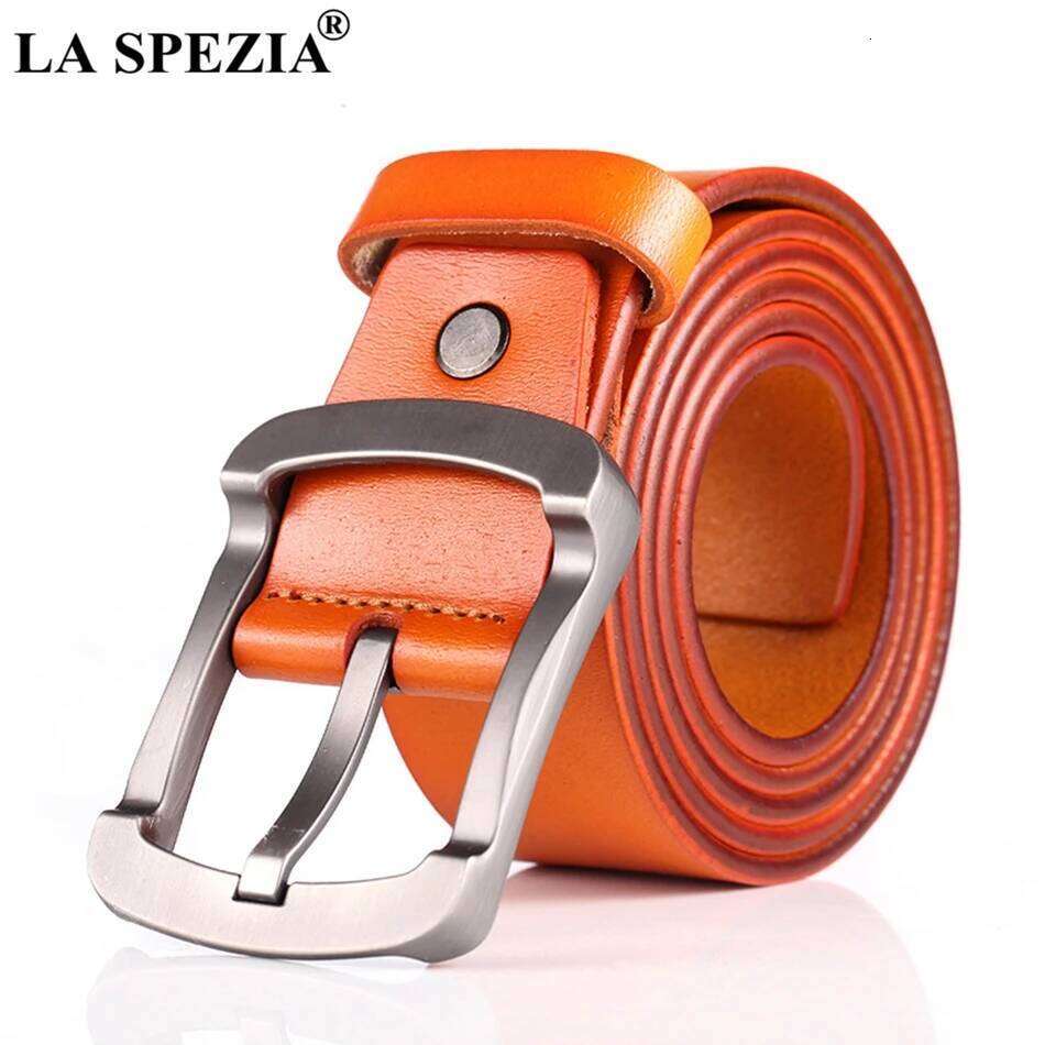 LA SPEZIA Men Genuine Cowskin Burgundy Pin Buckle Vintage Fashion Designer Brand Real Leather Male Jeans Belt Y260225