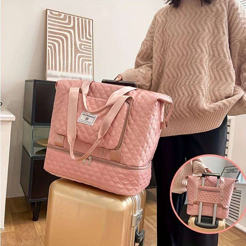 Large Capacity Travel Dufffle for Women Lightweight Argyle Pattern Weekend Overnight Thickened Gym Storage Bag Y260225