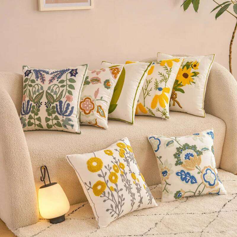 Embroidered Countryside Style Flower Cushion Covers For Home Sofa Bed Throw Pillowcase Living Room Decorative