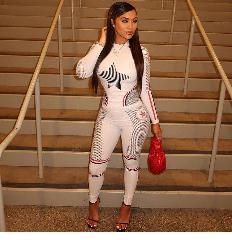 2026 Fashionable Sporty Style Unique Striped Star Print Long Sleeve Top Women's Slim Fit Pants Set Winter