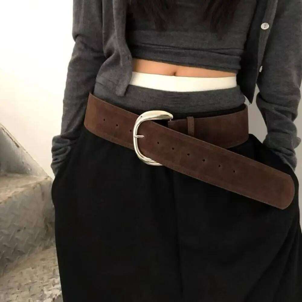 Maillard Styles Suede Leather Wide Belt Luxury Design Trendy Business Waist Strap Casual Versatile Pin Buckle Waistband Gifts Y260225