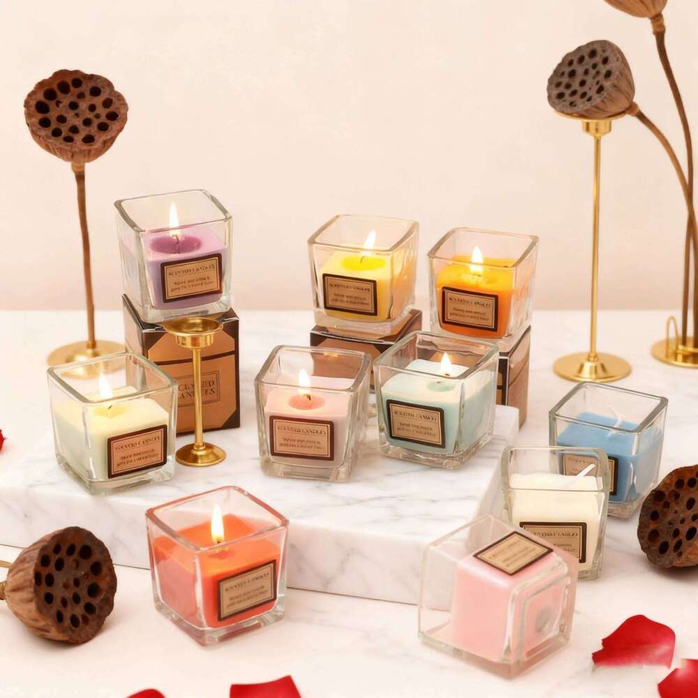 Modern Square Scented Candle, Minimalist Home Decor Aromatherapy, Relaxing Scent Bedroom Office, Elegant Gift for Women Her H260225