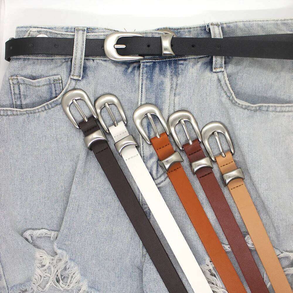 Maikun Vintage Fashion Simple Silver Alloy Pin Buckle Women's Belt Y260225